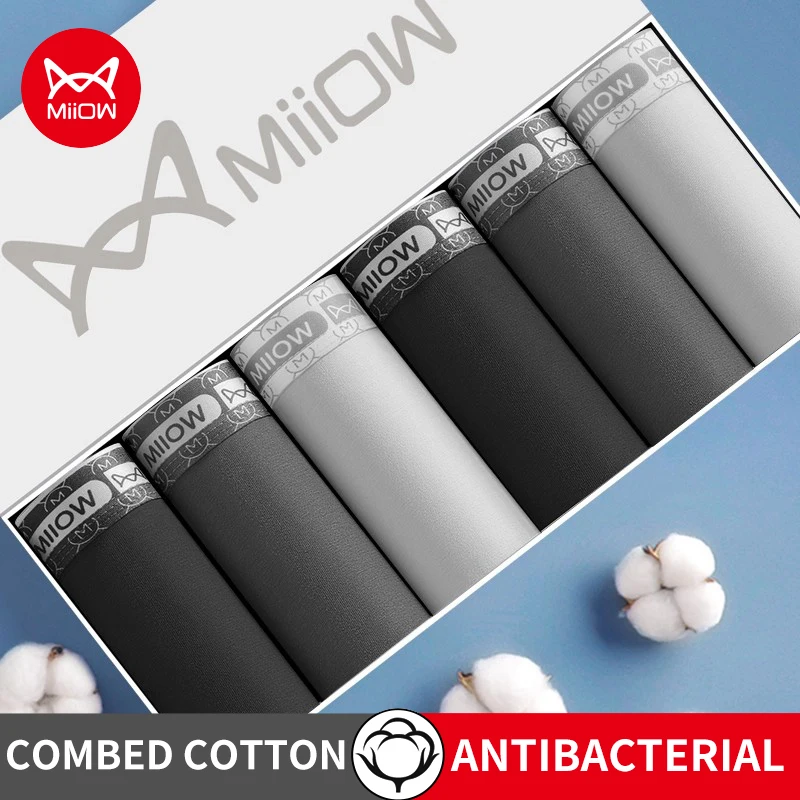 

MiiOW 6Pcs Cotton Men Underwear 7A Antibacterial Crotch Men's Boxershorts Underpants Breathable Panties Soft Mens Boxer Trunks