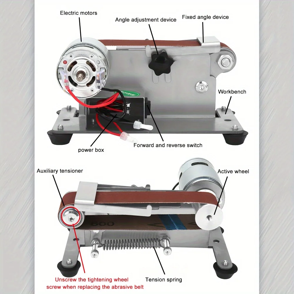 Electric Belt Sander Grinder Grinding Machine for Woodworking Mini Belt Sander Knife Sharpener Dual Function 110V-240V EU Plug