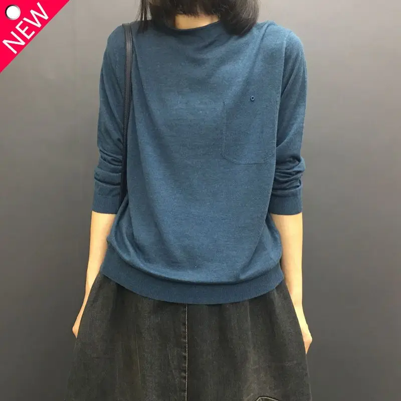 Jersey de manga larga con cuello medio abierto para mujer, Top elegante de Color liso, moda de otoño e invierno, 2023