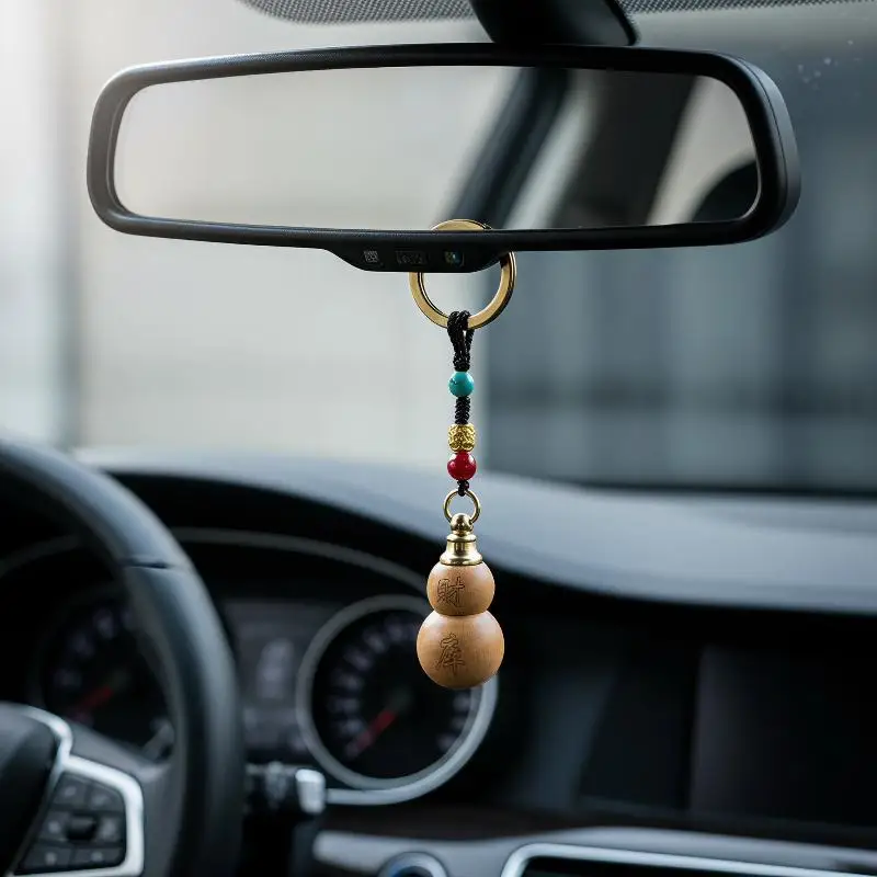Paulownia Wood Wealth Blessing Gourd Keychain 1Pcs Handmade Lucky Pendant for Car Key Bag Home Decor Holiday Gift