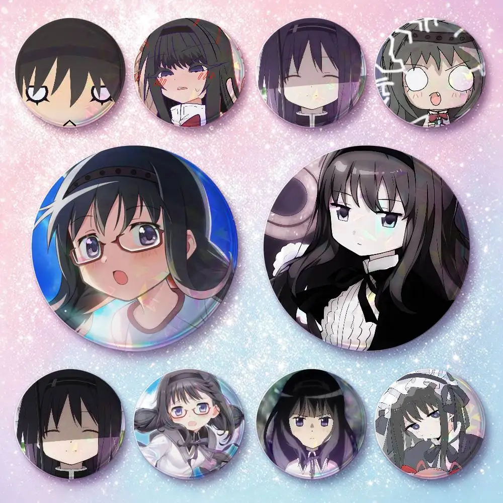H-Homura Akemi Badges 25 32 44 58 75 Mm Round Cosplay Pin Bag Decor Fans Collect Friends Gifts Brooch Souvenir