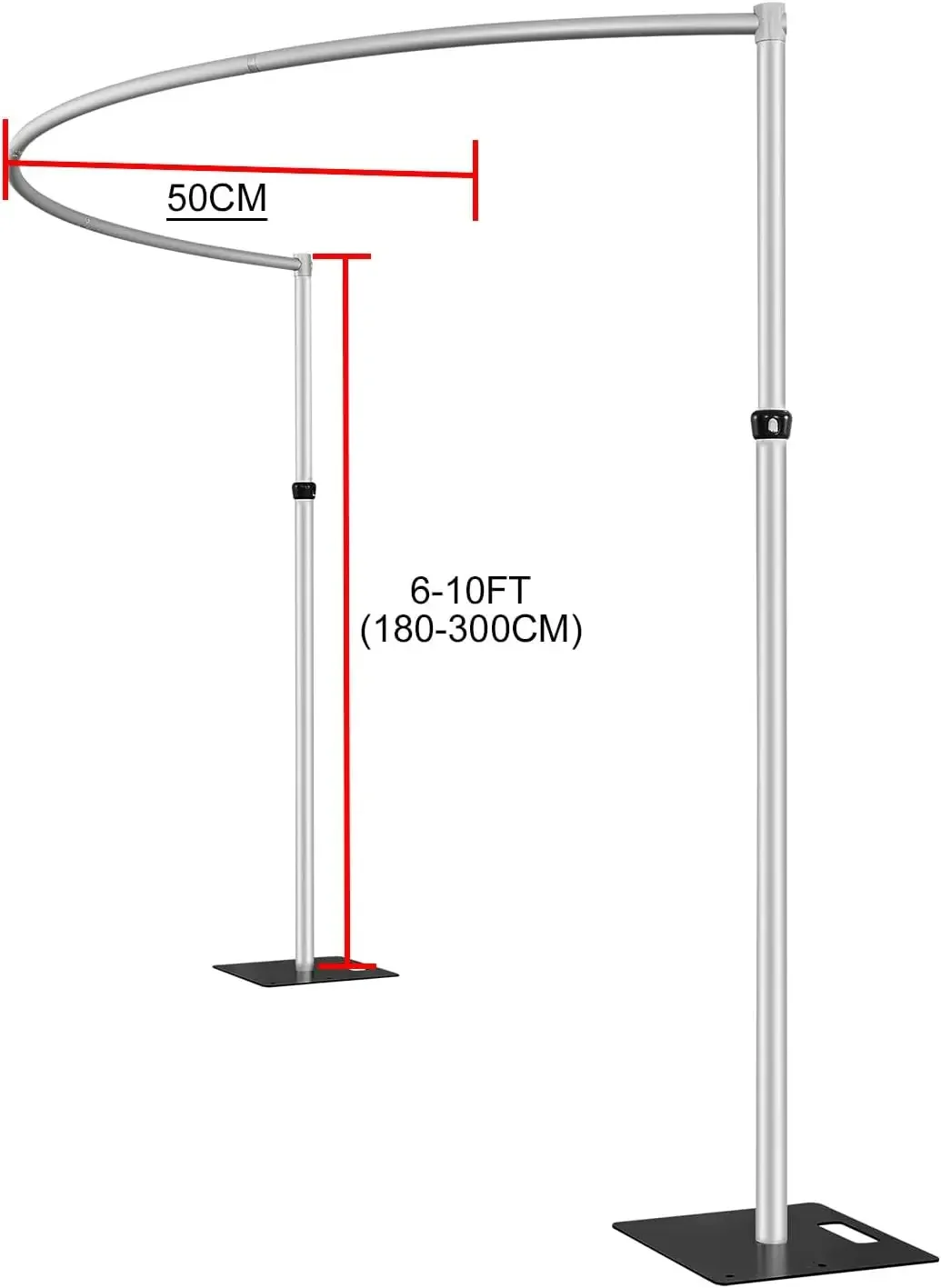 Zakrzywione stojaki na rurki i zasłony, 6-10' H x 10' W Regulowany zakrzywiony zestaw tła na imprezy, przyjęcia i dekoracje weselne