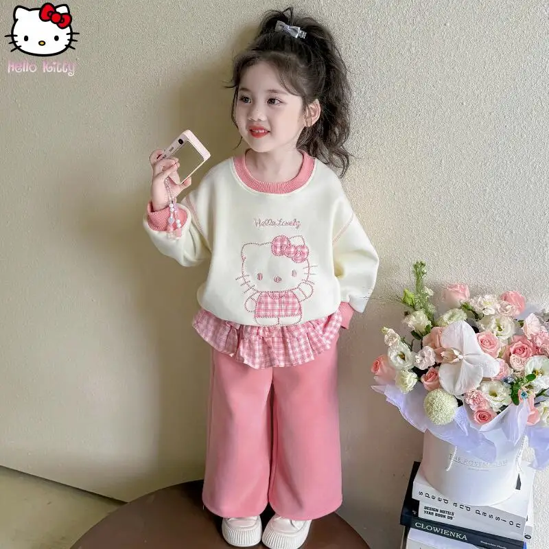 

Kawaii Princess Hello Kitty Set Sanrio Autumn New Comfort Loose Casual Pants Cartoon Anime Hoodie Sweet Fashion Girl Clothing
