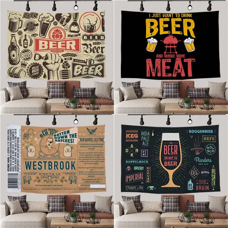 

Bar Beer Time Wall Tapestry Beer and Meat Wall Hanging Sofa Bed Dorm College Room Decor Tapestry Aesthetic 150x200 Cm Home Decor