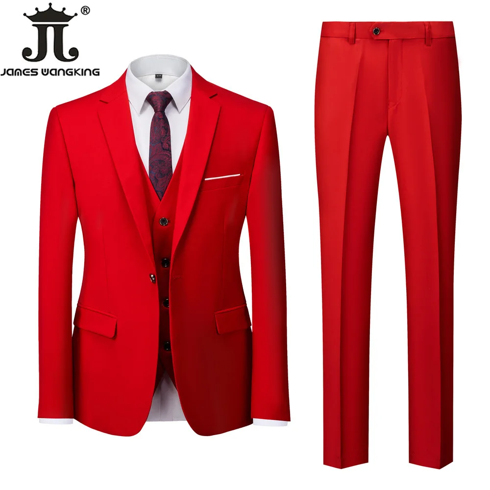 18 Color M-6XL ( Jacket + Vest + Pants ) Boutique Solid Color Men\'s Official Business Suit Bride\'s Wedding Dress Party Male Suit