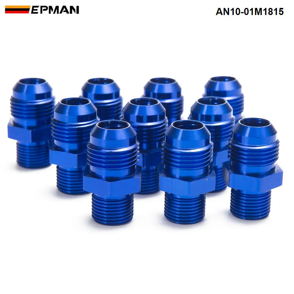 10PCS/LOT Aluminum Straight Fuel Fittings Adaptor Male Blue Thread For All Oil coole / Fuel Tank Line AN10-01M1815