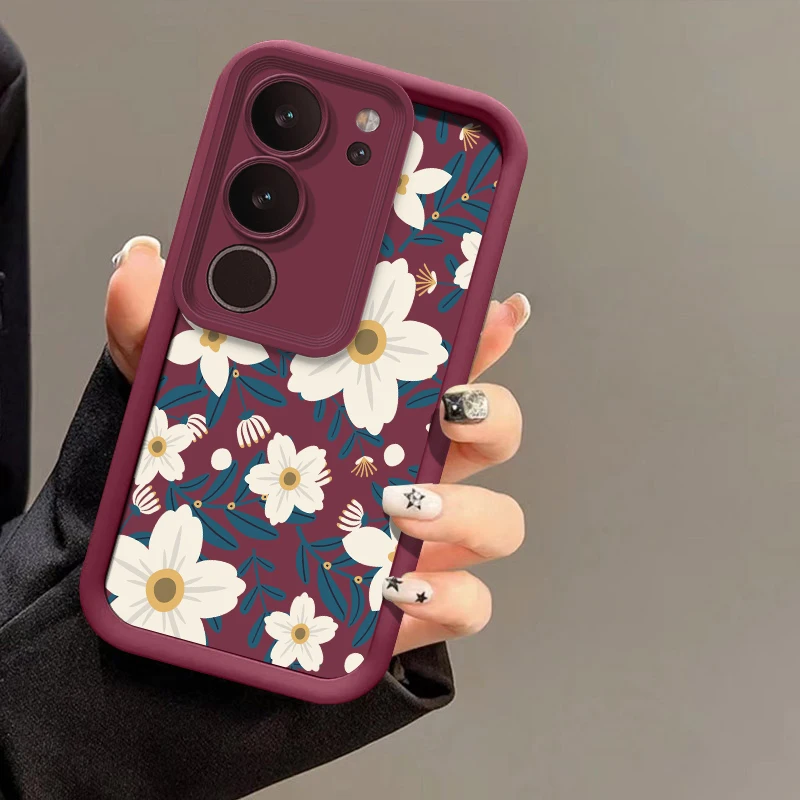 حافظة هاتف ناعمة لهاتف Vivo Y400 Pro Y300 Y72 Y55 Y53S Y52 Y51A Y50 Y200 Y100 Y89 Y81I Y77e Y76S غطاء زهور سميك مقاوم للصدمات #6