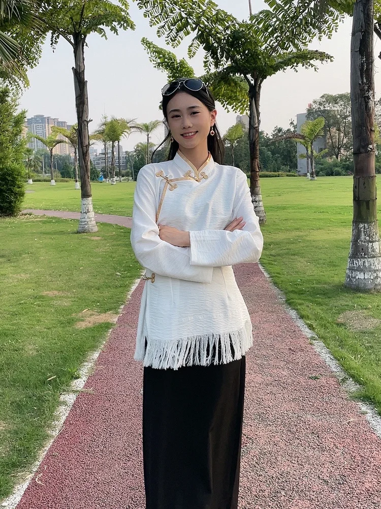 Tibetan Style Shirt Female Summer New Fringe Phnom Penh National Wind Shirt Tibetan National Dress Guozhuang Dance Skirt Top