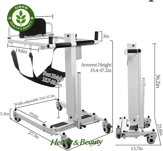 AIROW Medical Elderly Disabled Patient Lifting Equipment, Transfer Chair Car Lifter with Soft Slings Disability Hoist for Car