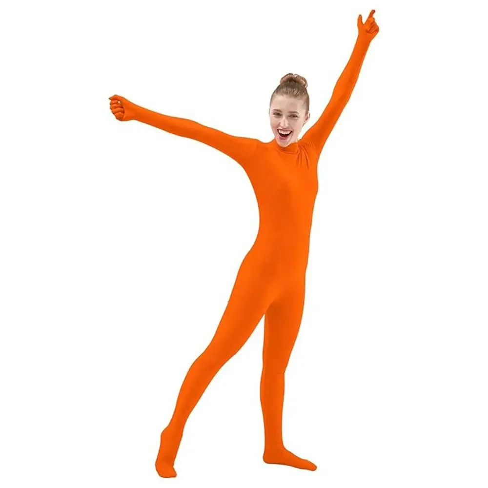 

Fashion Spandex Women Zentai Jumpsuit Orange Tight Invisible Full BodySuit Casual Solid Color Invisible Costume Party