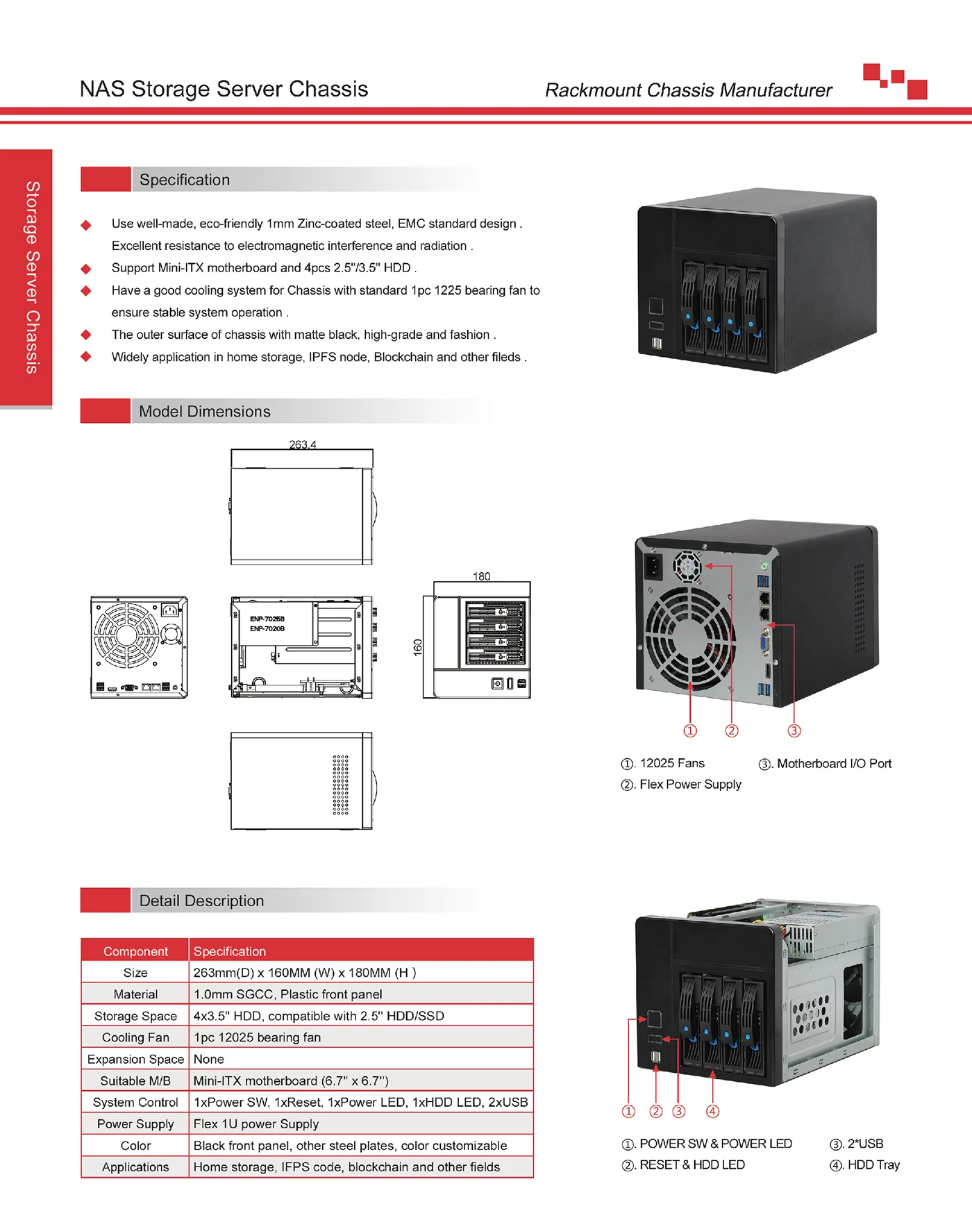 Mini Servidor NAS ITX com Memória e Sistema de Placa Mãe, 4 Baías, Armazenamento em Nuvem de Dados, China