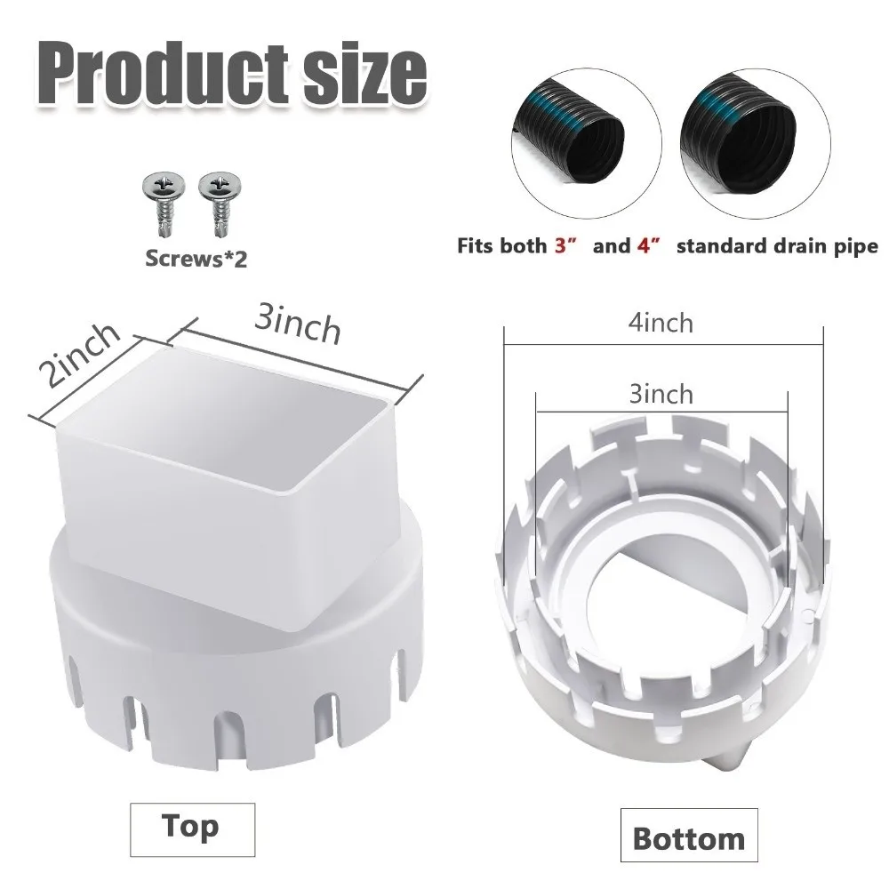 Plastic Downspout Outdoor Connector Easy Installment Round To Square Rain Gutter Adapter Join Drain Pipe