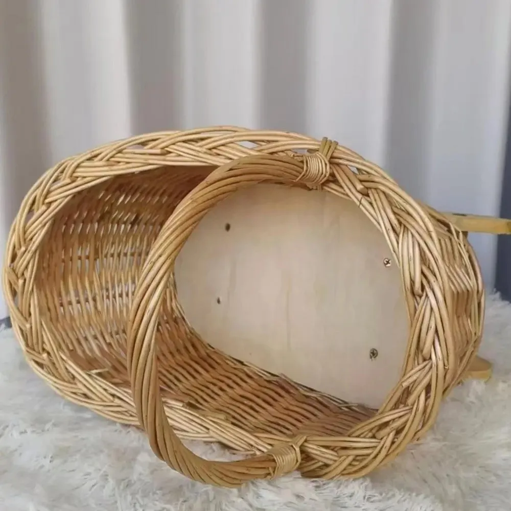 Woven Flower Basket Stroller Shaped Large Candy Basket Floral Arrangements with Handle Carriage Planter Photography Props