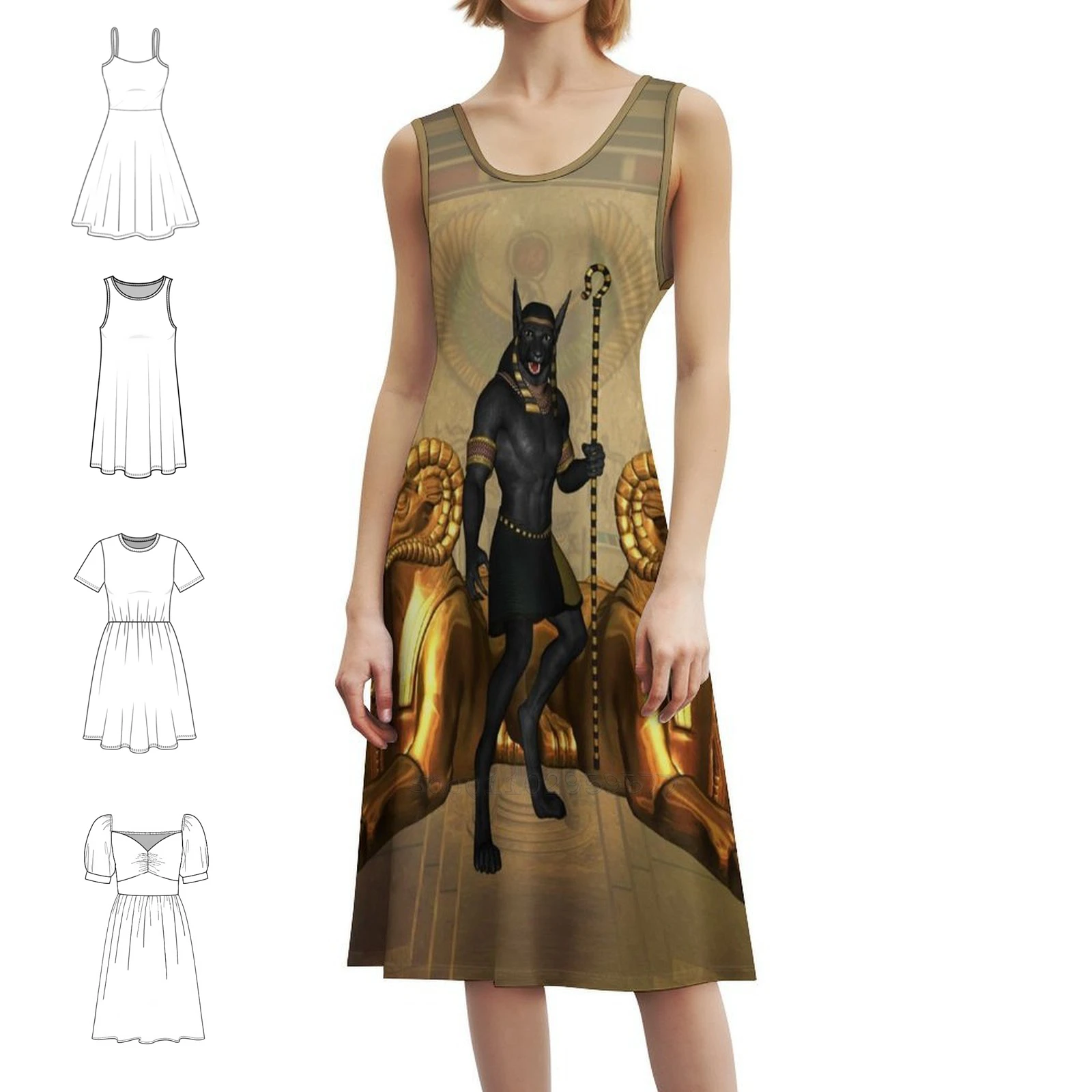 أنوبيس الله المصري المرأة الهيب هوب الشارع الشهير فستان جرافيك طباعة ملابس للنادي أنوبيس مصر رمز الله المصري امرأة #1