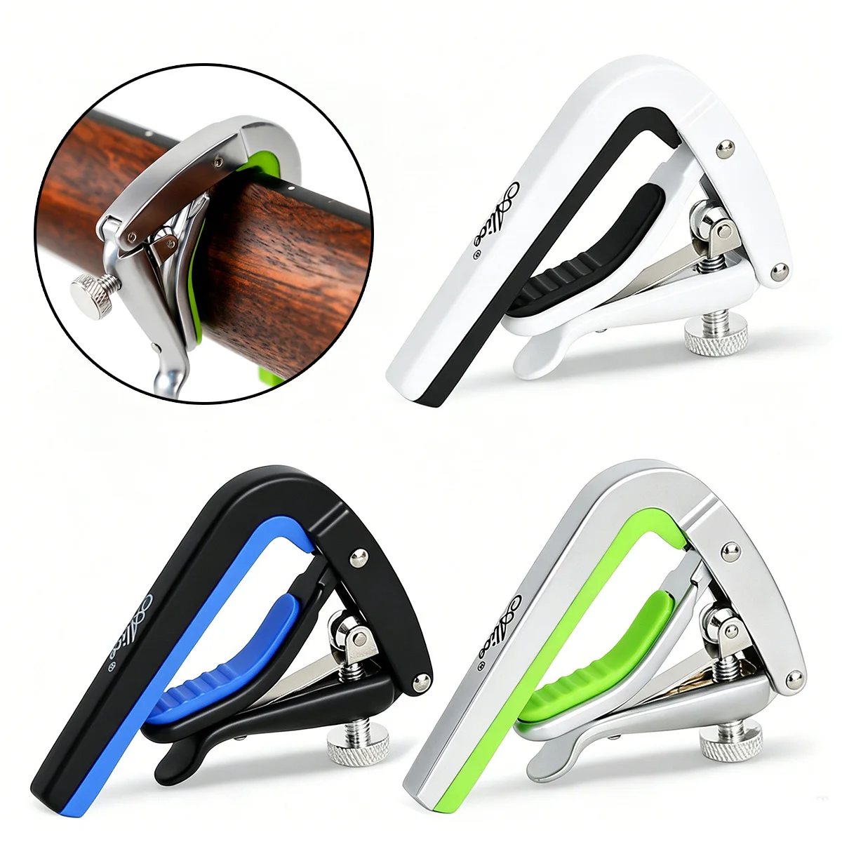 Alice A007N-A Roller Guitar Capo – 3 Colors (Black/White/Silver), 31g, Aluminum Alloy, Silicone Pad, Pressure Adjustable,