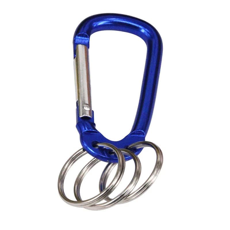 1Pc Carabiner Keychain D Shape Aluminum Alloy Multifunction Hook with 3 Key Rings Outdoor Key Chain Clip