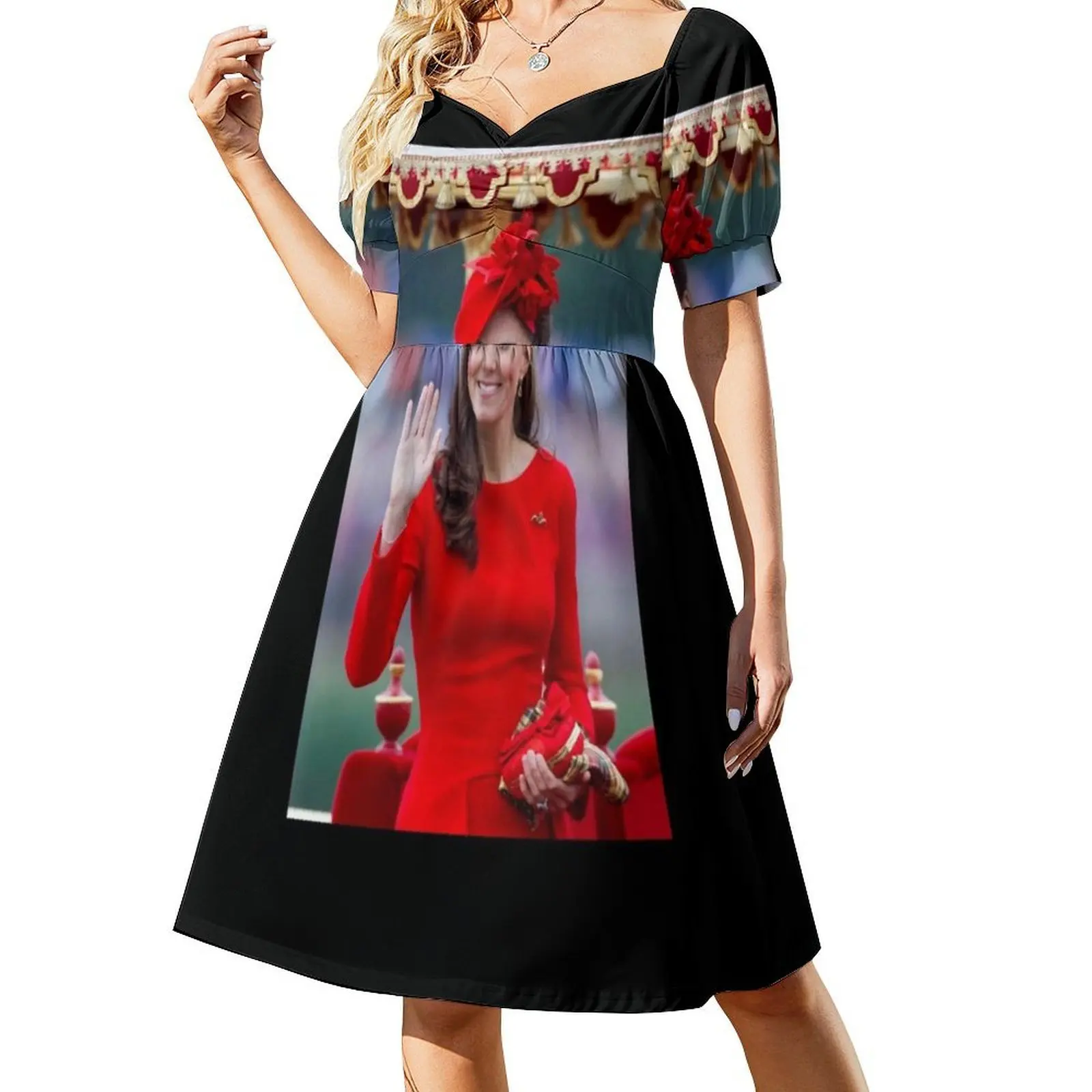 Hrh Duchess Of Now كاثرين أميرة ويلز لندن فستان قصير على طراز Preppy للنساء على شكل حرف a فضفاض مناسب فستان يوم غير رسمي #2