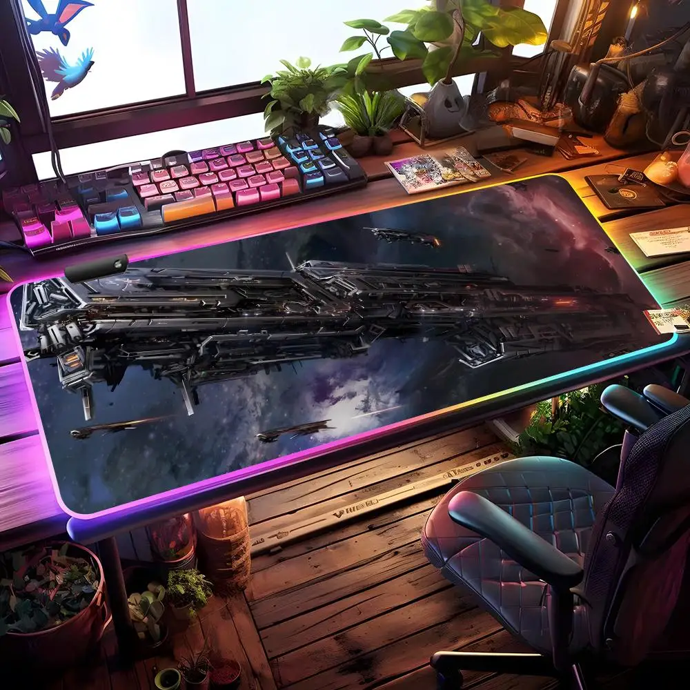 

Sci Fi Spaceship Mouse Pad RGB Gaming Mouse Pad Desk Mat HD Gamer Large LED Light XXL MousePads