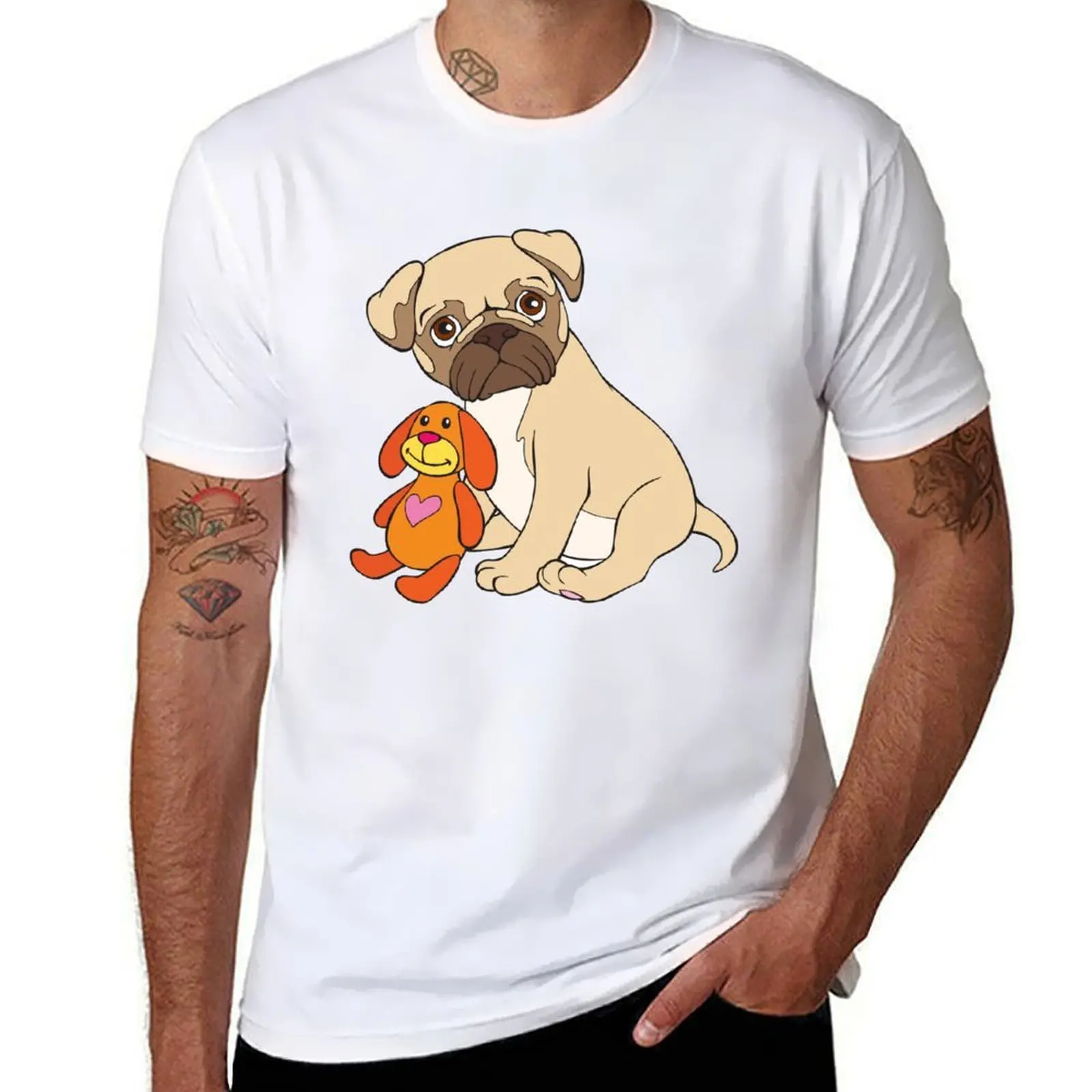 

Pug with stuffed animal T-Shirt t shirts for man slim fit cotton t shirts man 100% T-Shirt