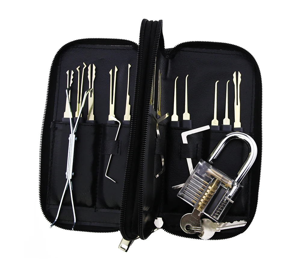 

24 Pieces of Locksmith's Favorite Practice Lock Set, Titanium Plated Pick Tools with Transparent Lock,Home Lockpick Repair Set