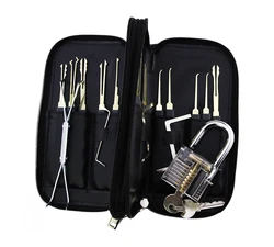 24 Pieces of Locksmith's Favorite Practice Lock Set, Titanium Plated Pick Tools with Transparent Lock,Home Lockpick Repair Set