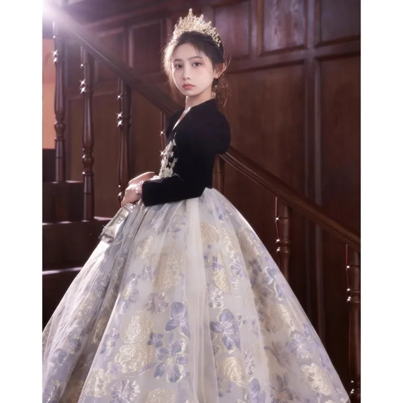 Girls' Evening Dress High-end Light Luxury Niche High-end Princess Dress Children's Piano Performance Banquet Dance