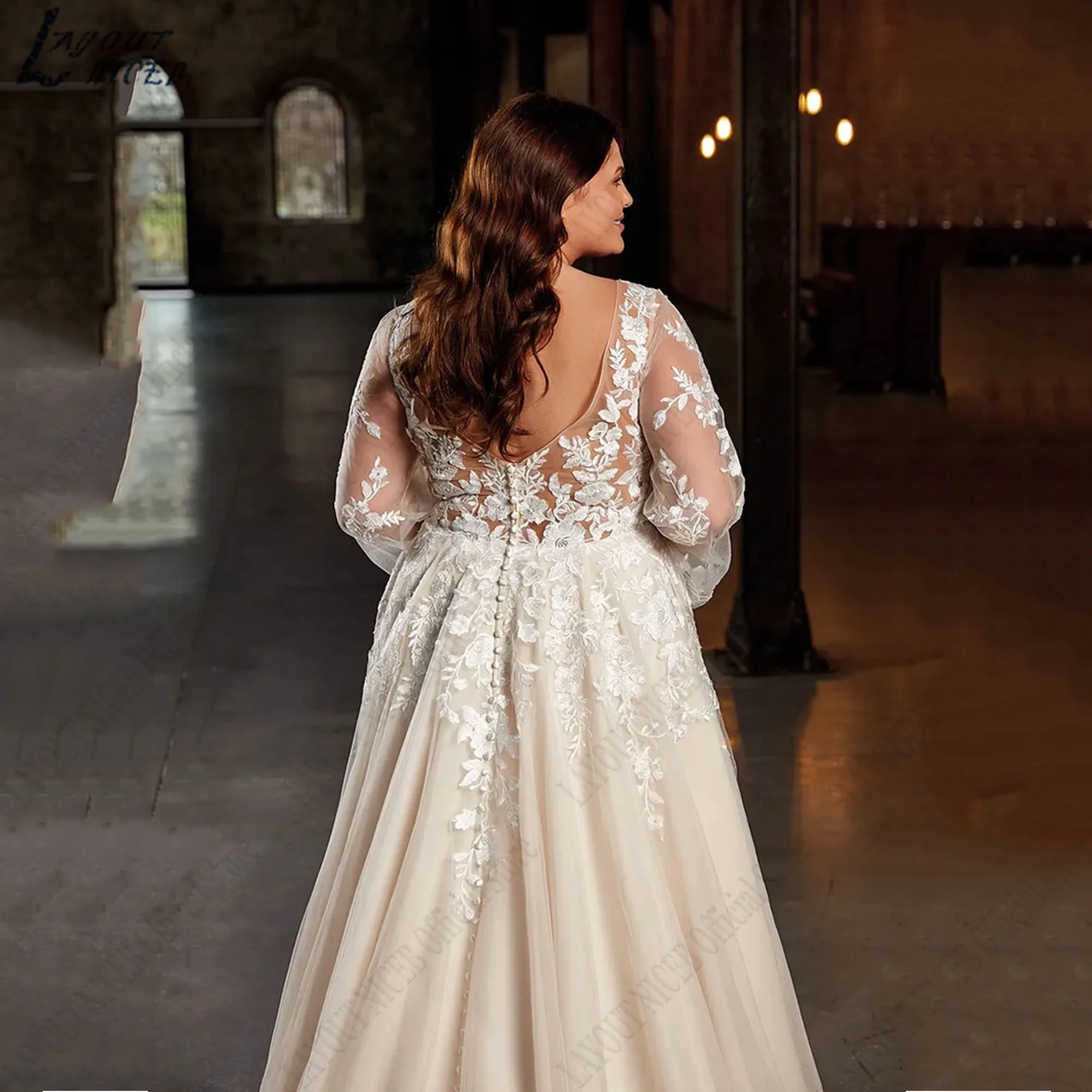 تصميم نيكب كبير الحجم الرقبة فساتين العروس طويلة خط زخارف فساتين الزفاف الأكمام تول عارية الذراعين ثوب ماري مخصص كبير الخامس الرقبة ثوب الزفاف الأكمام الطويلة الخط شارات فستان الزفاف 2024 #4