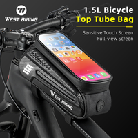 WEST BIKING Bicycle Bag 1.5L Frame Front Top Tube Bike Bag Handlebar Touch Screen Cycling Bag Phone Holder Bicycle Accessories