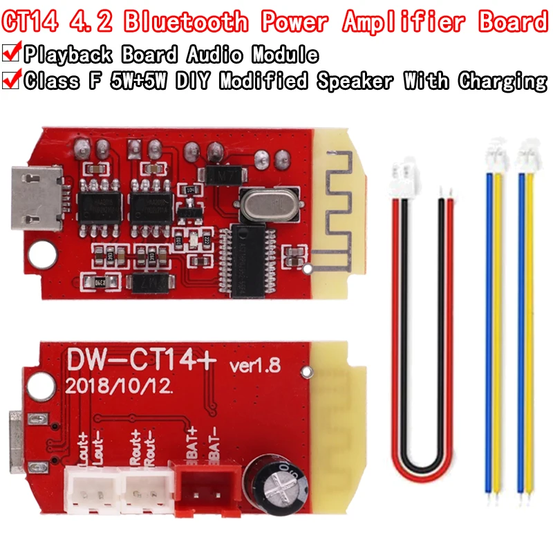 CT14 Micro 4.2 Stereo Bluetooth Power Amplifier Board Module 5VF 5W+5W Mini with Charging Port for Refitting Idle Sound Box