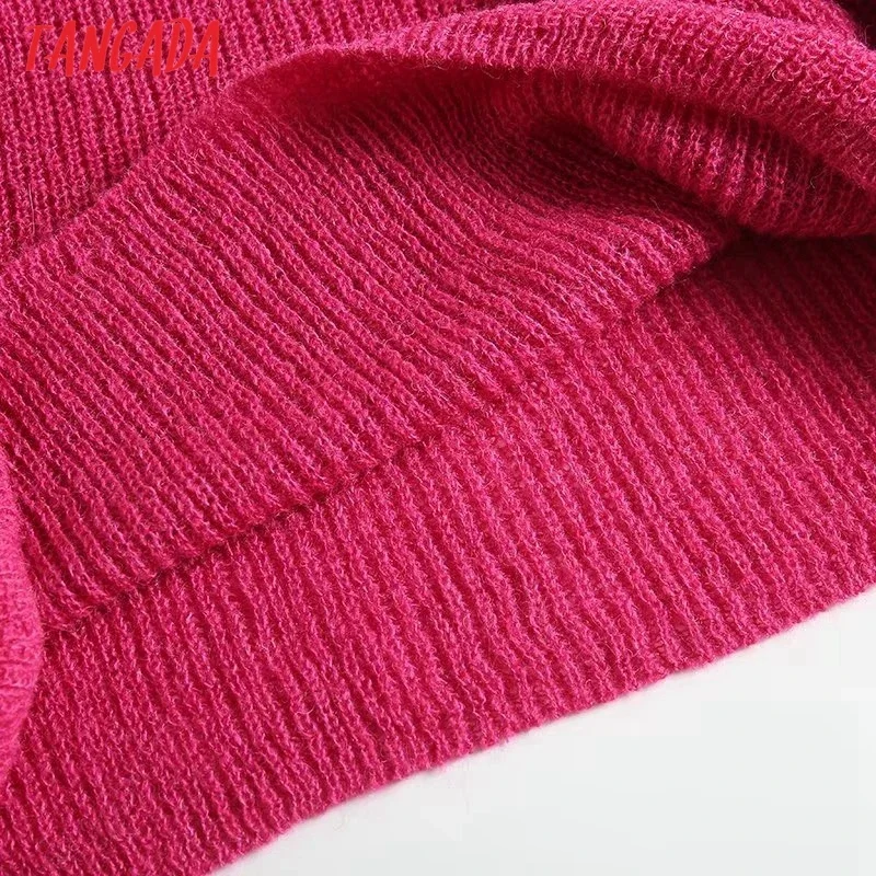 Tangada 2023 Autumn Women Pink Oversized Knitted Sweater Jumper V Neck Female Pullovers 4C329