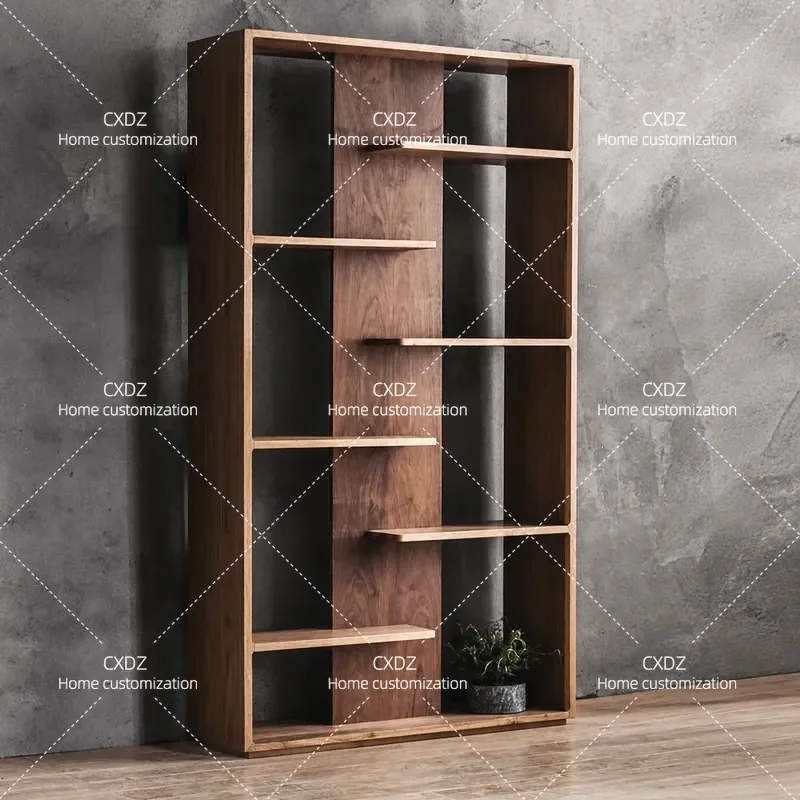Retro Solid Wood Bookcase Display Cabinet Living Room Rack Partition Screen Heightened Open Floor Storage Shelf