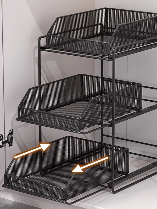 

Кухонный выдвижной шкаф для хранения вещей, многослойная новая раковина под корзиной для хранения, металлический материал, без установки, R...