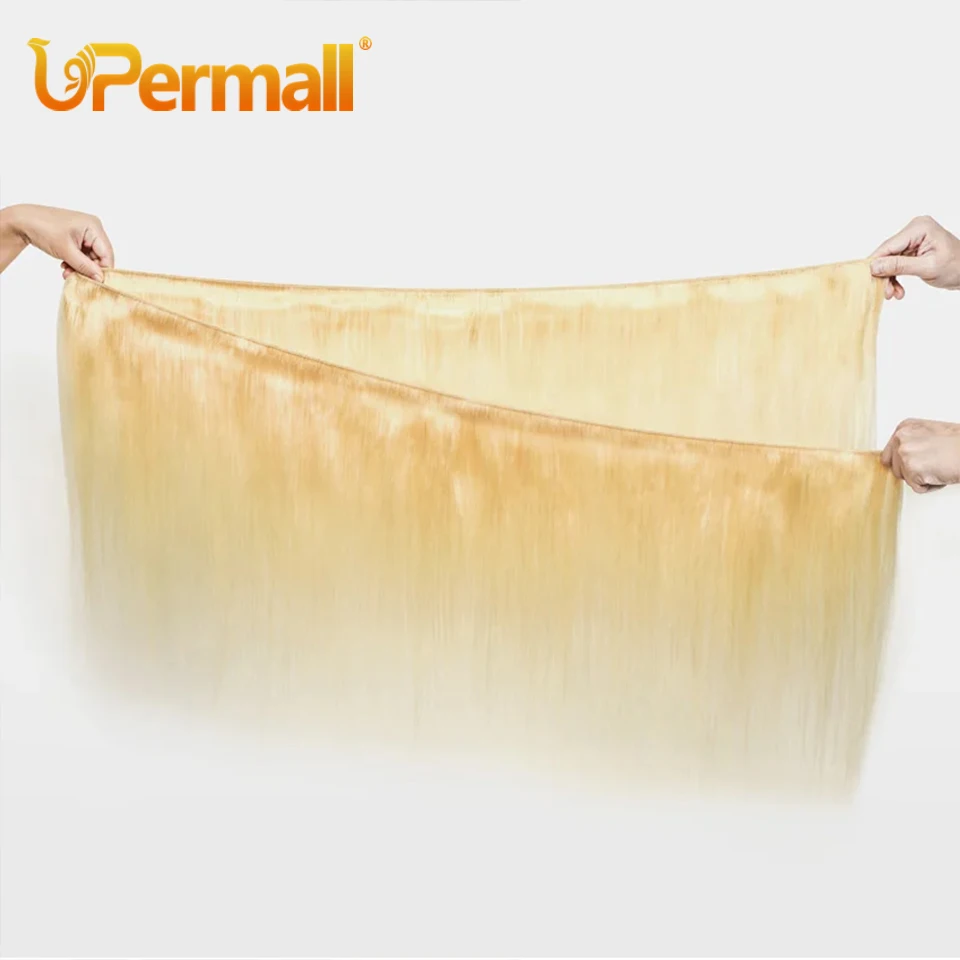 Upermall 1/3/4 Pieces Blonde 613 Straight Human Hair Bundles Remy Hair Extensions For Women Brazilian Hair Weave Can Be Dyed