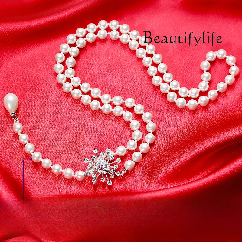 

Жемчужная цепочка для свитера, длинные модные подвески высокого качества на осень и зиму, аксессуары, ожерелье, украшения