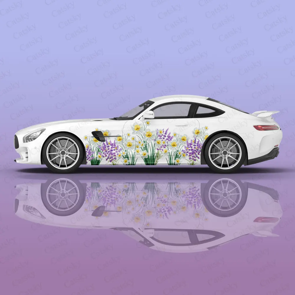 Narcissus and Lavender Flowers Car Body Stickers Itasha Vinyl Car Side Decal Sticker Car Body Sticker Car Decor Stickers