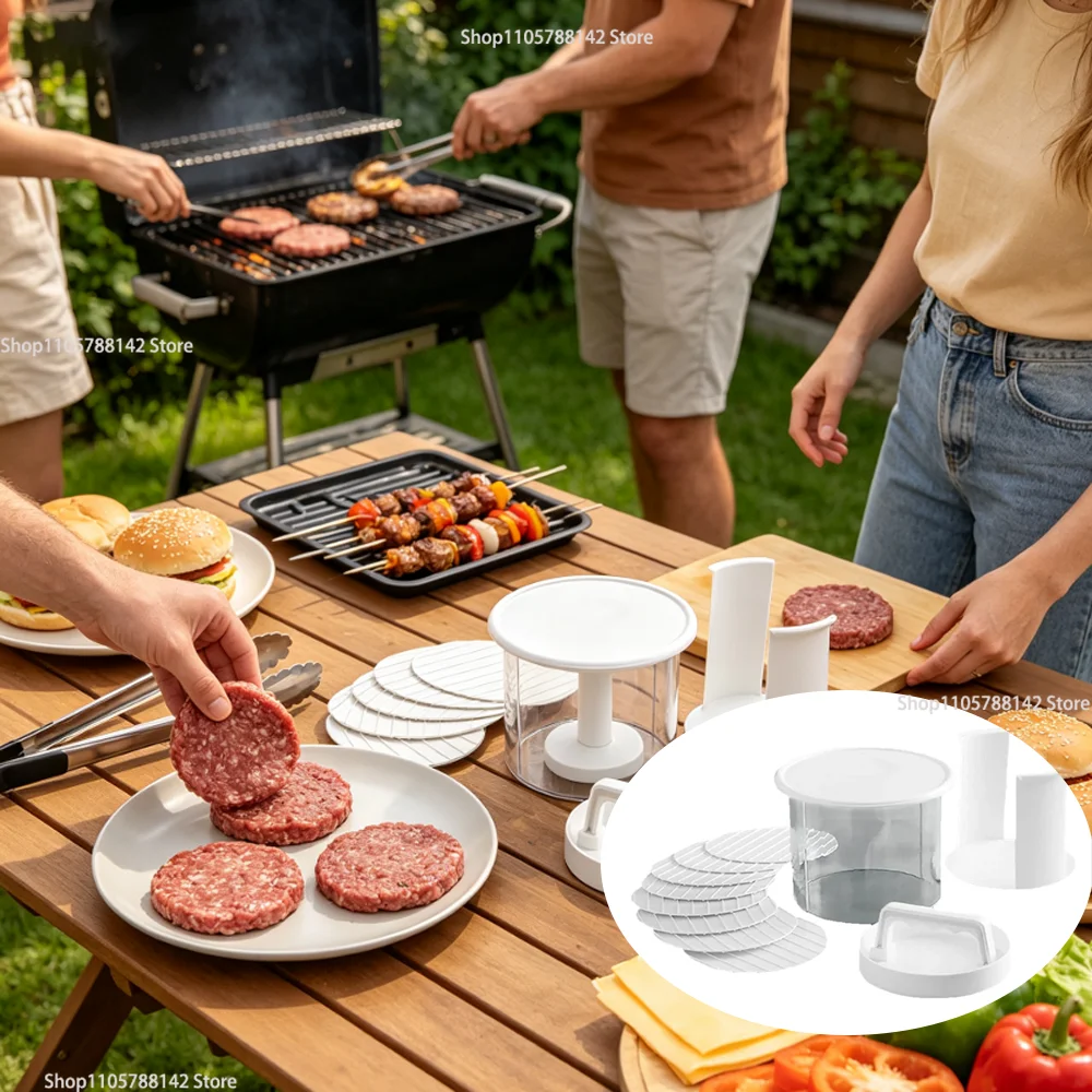 Multi-Layer Burger Patty Maker with Storage Container,Non-Stick Beef Press Mold Freezable Hamburger Patty Box for BBQ Camping