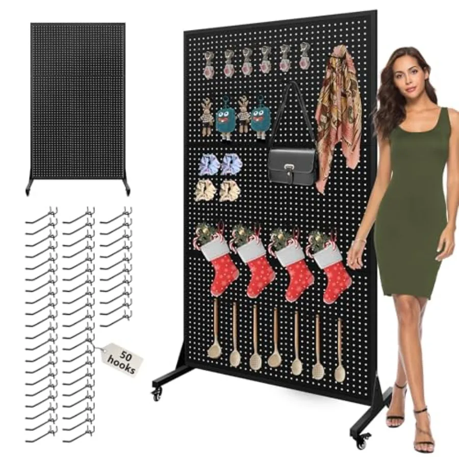 

Металлическая перфорированная доска 3,5 x 6 футов с 50 крючками. Подставка для перфорированной доски с колесами. Большая стоячая перфорированная доска с Т-образным основанием Art Di.