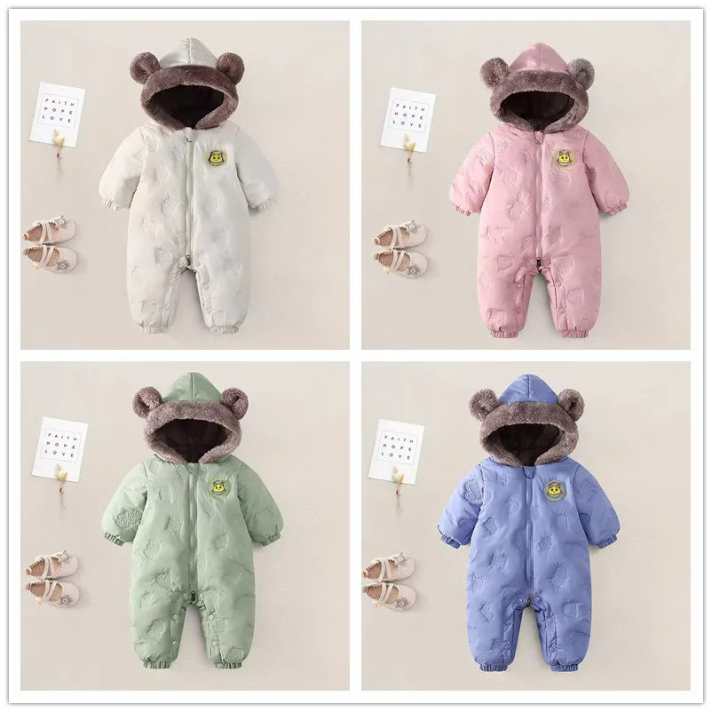 2025 Autumn Winter Overall For Children Baby Down Arctic fleece lining Clothes Hooded Jumpsuit Boys Girls Romper 0-24M