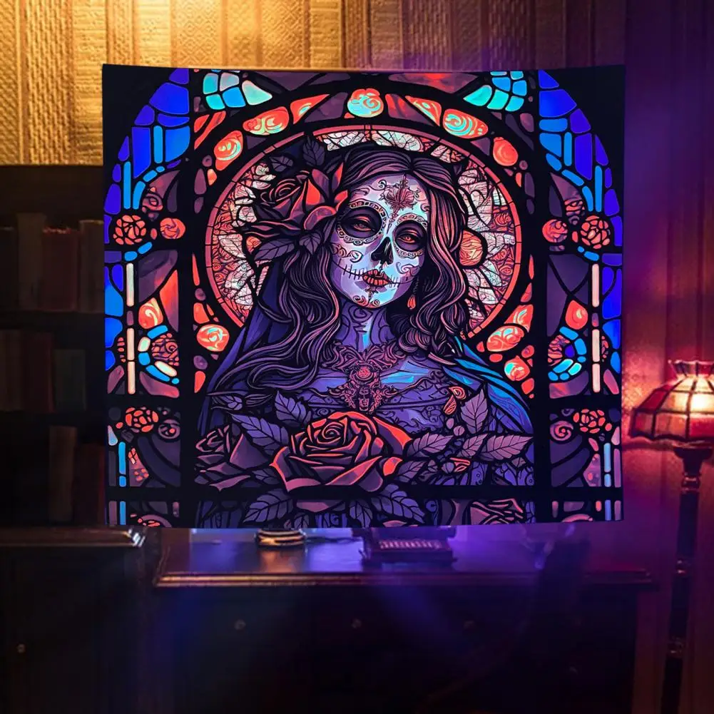 Wall Tapestry Glow Dark Tapestry Uv Reactive Polyester Fabric for Festive Home Decor Skeleton Wall Art for Bedroom Room Unique