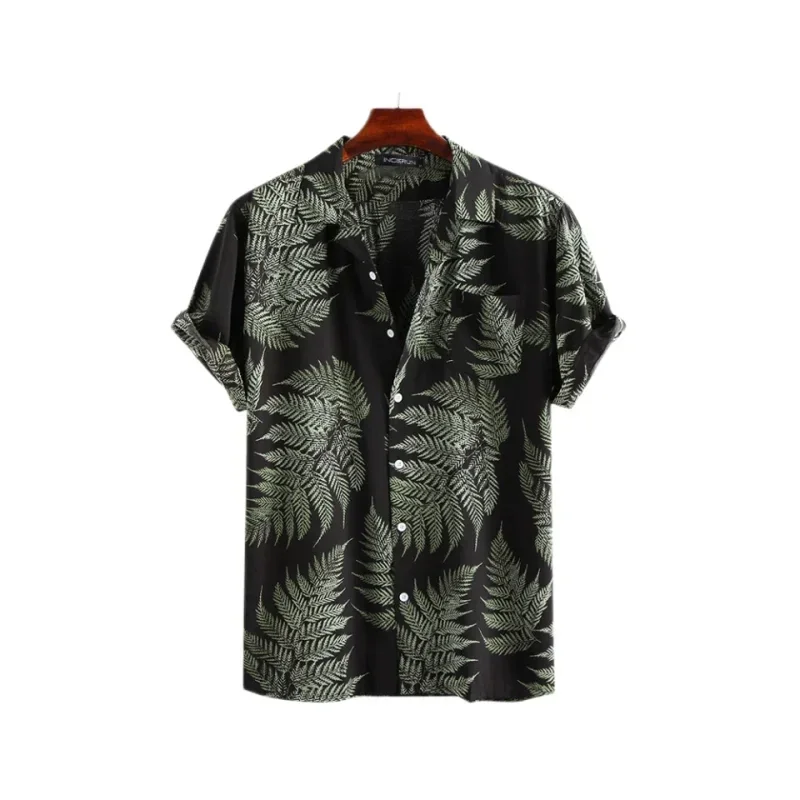 New Hawaiian Shirt Red Leaf Tropical Floral Pattern Men\'s Shirt Summer Casual Short Sleeve Button Down Shirt Vacation Beachwear