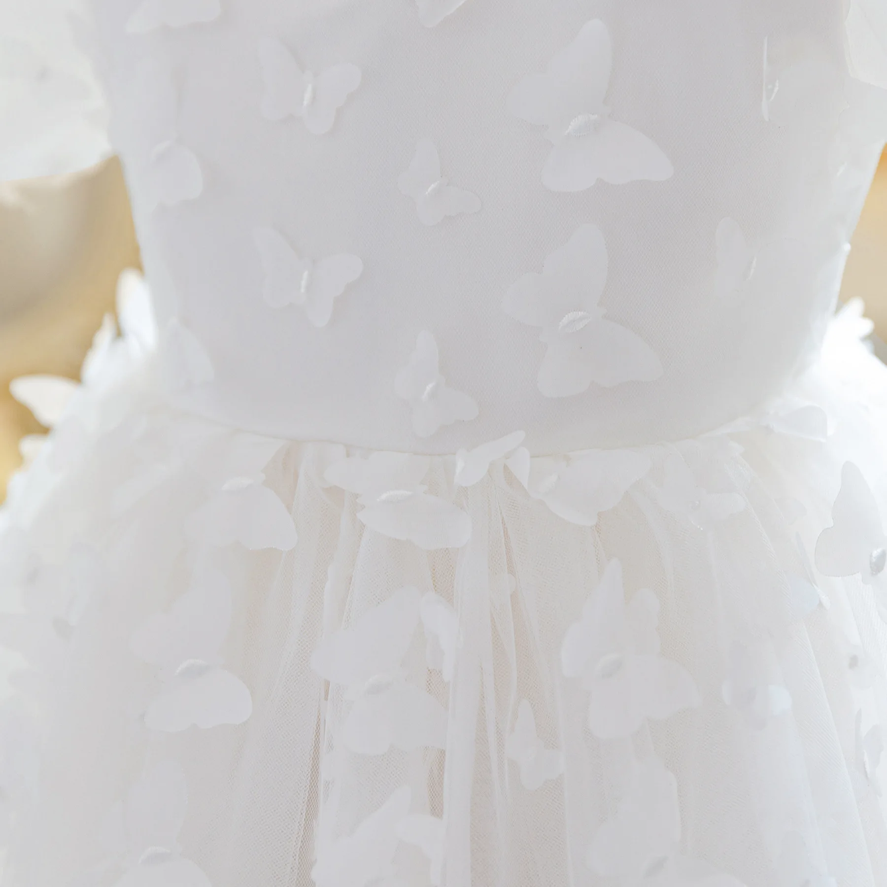 New Girl Dress White Wedding Bubble Bubble Sleeve Princess Skirt Children\'s Butterfly Embroidery Birthday Party Dress 3-10 years