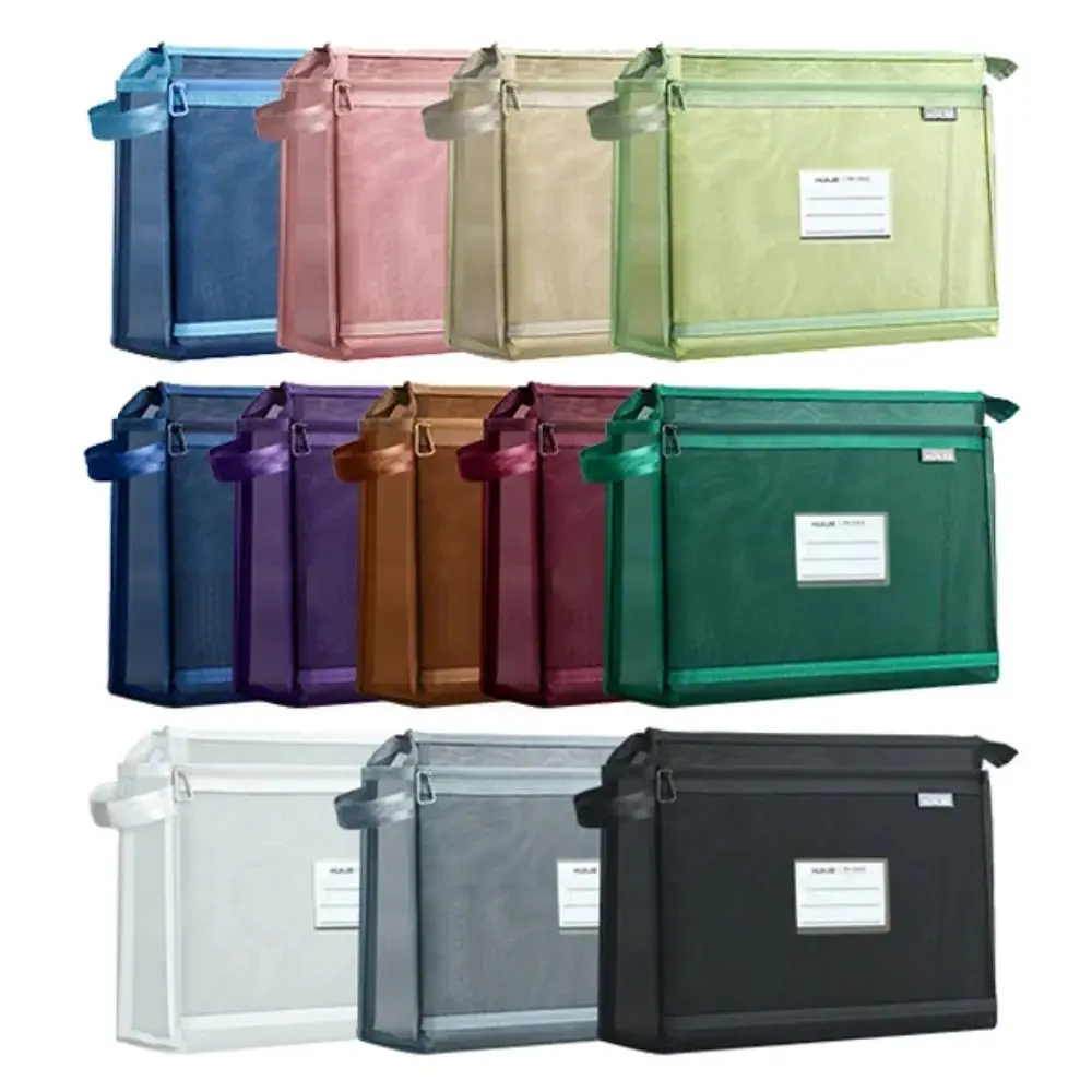 Large Capacity Test Paper Storage Bag Morandi Color Wide Opening File Folder Bag Zipper Thickened Mesh