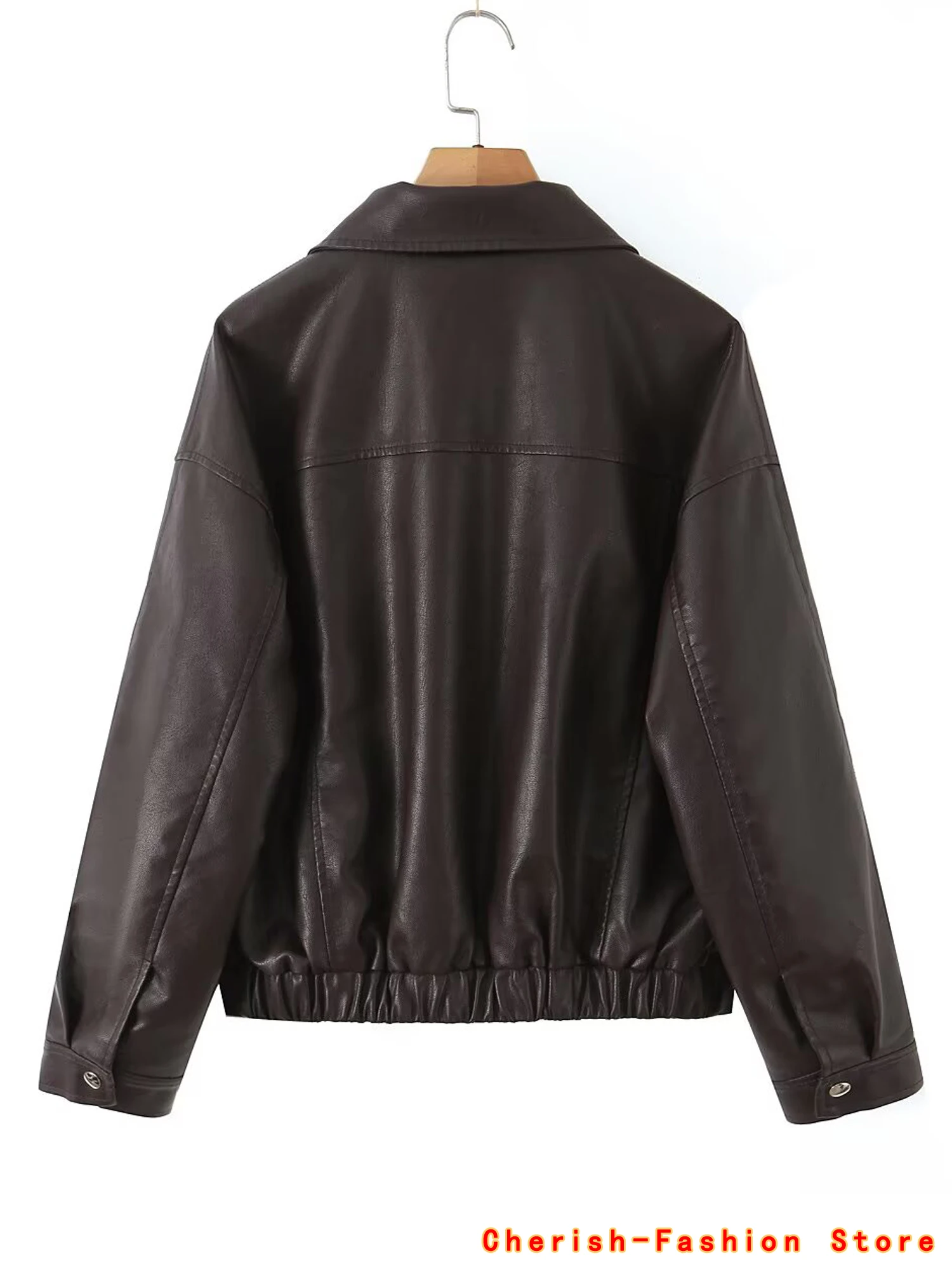 Giacca da motociclista da motociclista allentata da donna Giacca in ecopelle nera Pu oversize primavera autunno Cappotto con cerniera femminile Capispalla con cerniera di alta qualità