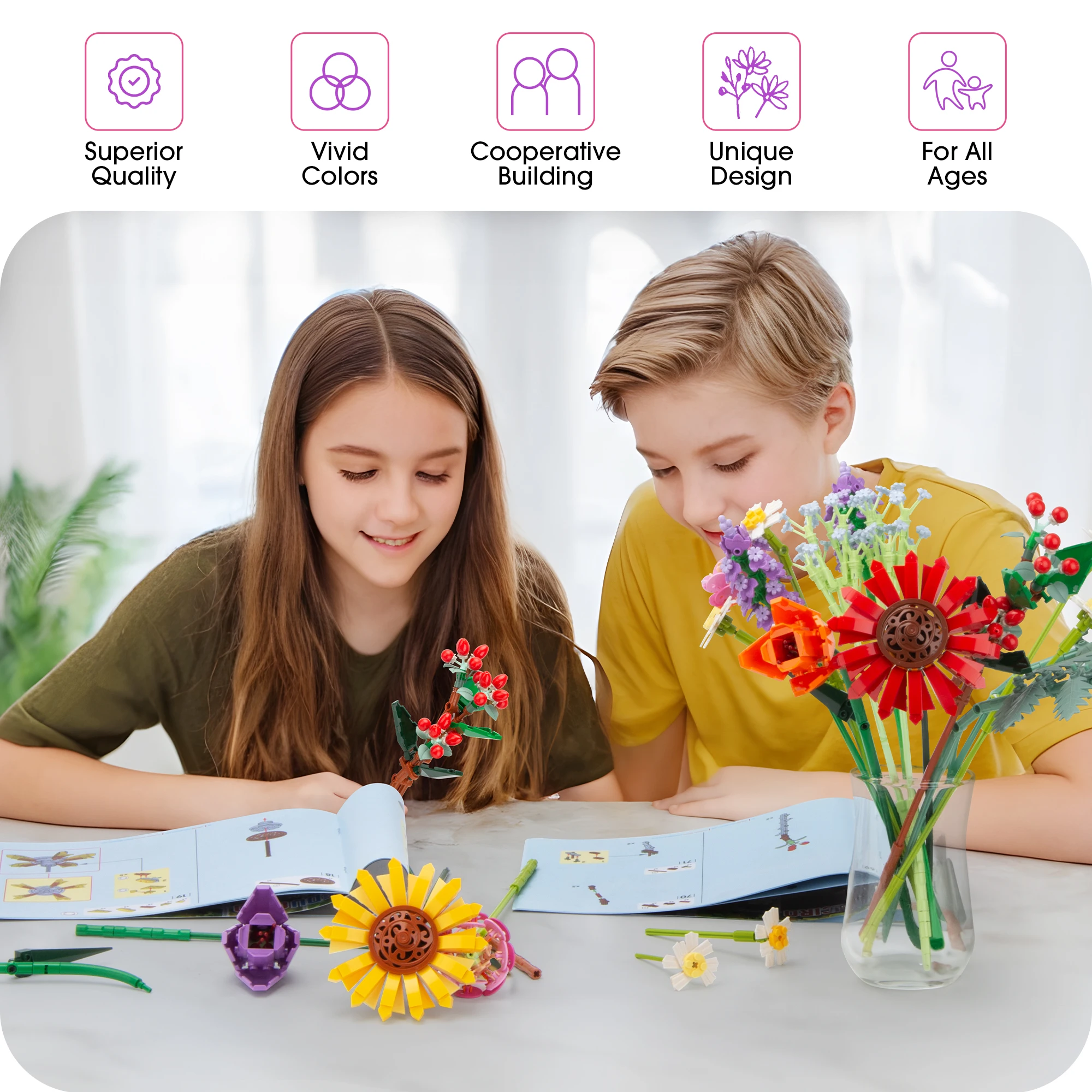 EDUCIRO Wildflower Flowers Bouquet Flower Botanical Collection Building Set Toys for Kids, Home Decor Gift for Christmas Day