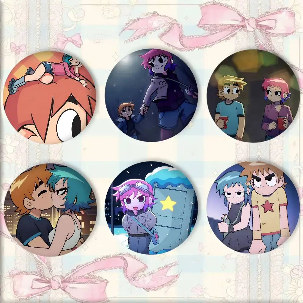 Funny Cartoon Anime S-Scott P-Pilgrim Badges Round Cosplay Pin Bag Decor Fans Collect Friends Gifts Brooch