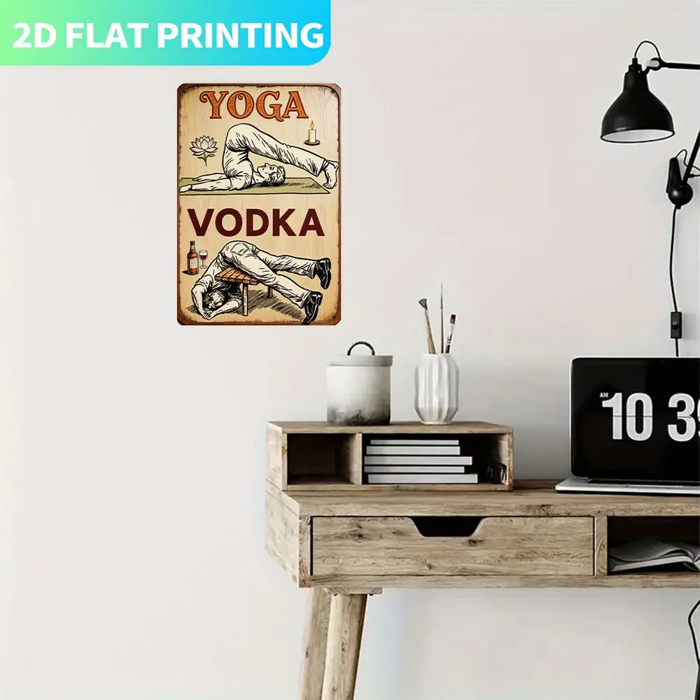 Vintage Metal Sign, Single Panel, Yoga and Vodka:7.8 Inches X 11.8 Inches Sign, Art Sign, Perfect for Gym, Bar or Home Decor