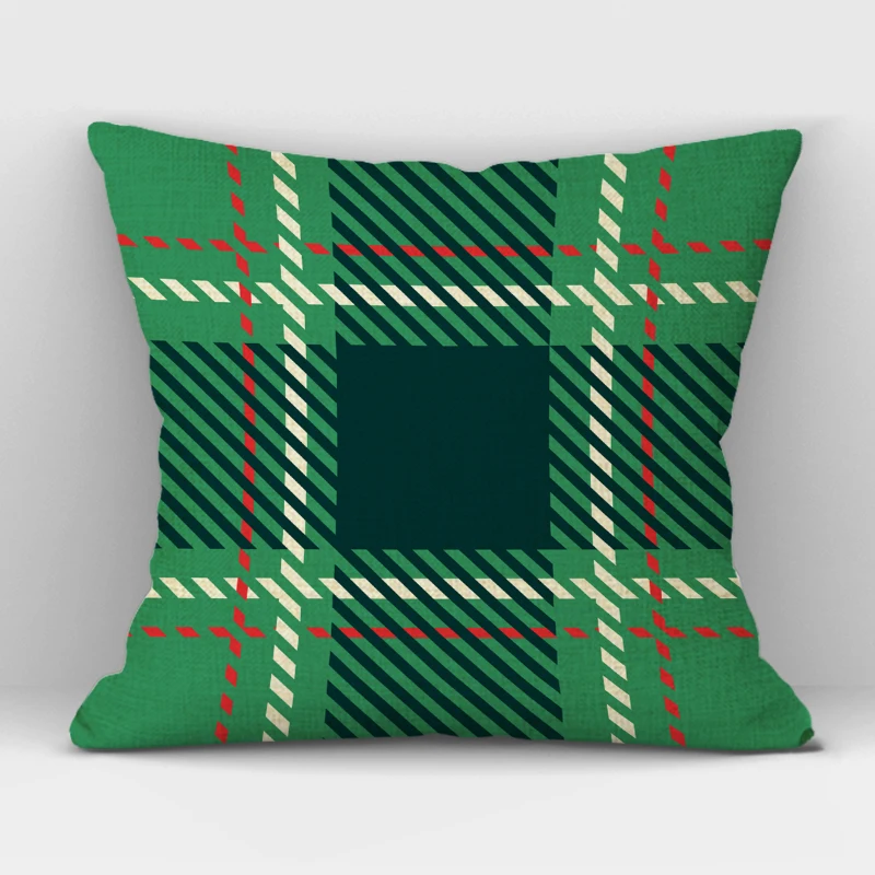 Plaid Geometric Cushion Cover High-quality Linen Green Red Plaid Home Office Sofa Decoration Pillow Cover 45CMx45CM