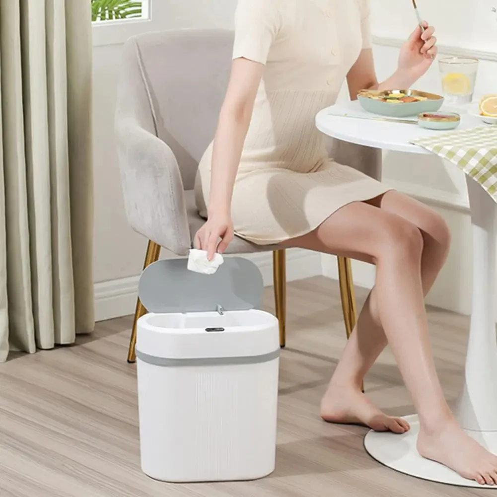 12L Dual Mode Kitchen Trash Can Smart Induction Trash Can Living Waterproof Garbage Can Bathroom Automatic Smart Trash Bin