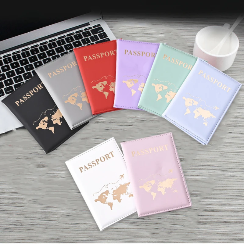 Women Men Travel Passport Holder Case Letter Print ID Card Passport Holder Wallet Clip Bags PU Leather Passport Protective Cover