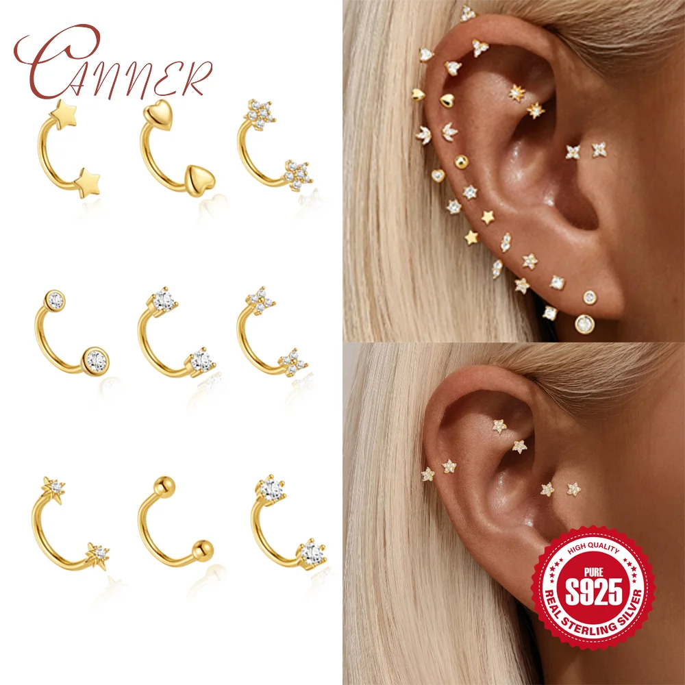 CANNER 925 Sterling Silver 1PC Piercing Stud Jewelry Flower Bead U Hoop Earing Nose Rings Luxury Women Jewelry Daily Dating Gift